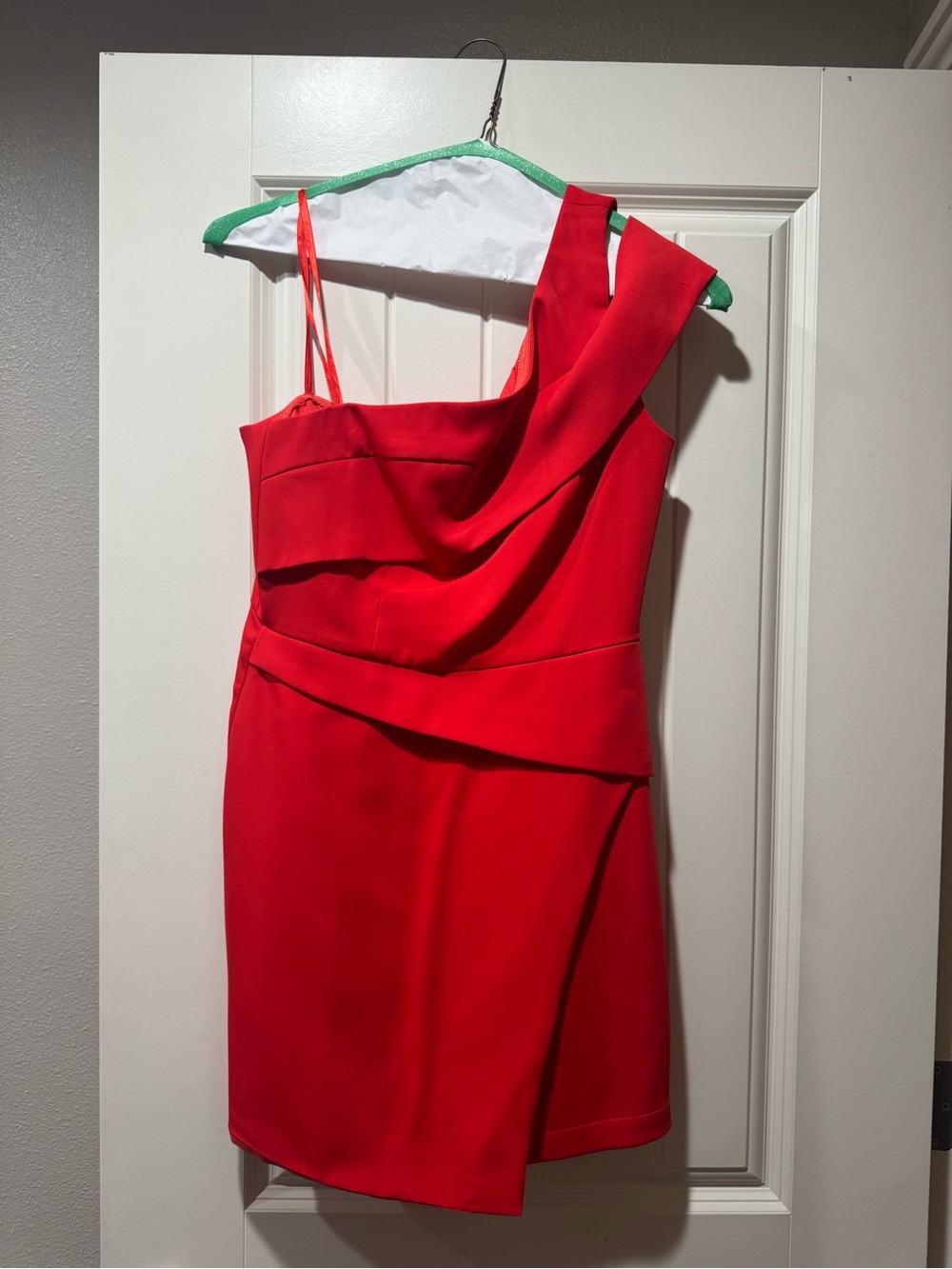 BCBGMaxAzria Red One-Shoulder Draped Cocktail Dress